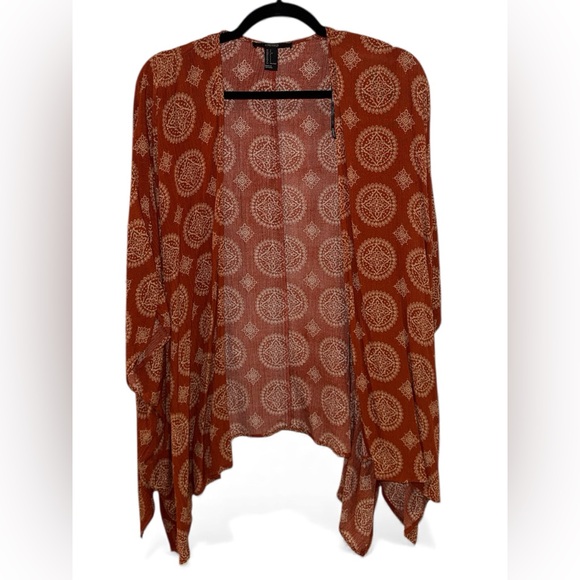 Forever 21 Boho Print Kimono Cardigan Rust Orange Size Small - Picture 2 of 9
